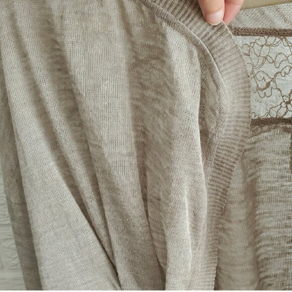 La Fee Maraboutee Women's Chic Beige Linen Blend Lace Detail Cardigan Size S - Picture 4 of 12